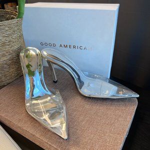 Good American Cinder-F*cking-Rella Silver Pumps Tru Glass Size 9.5
